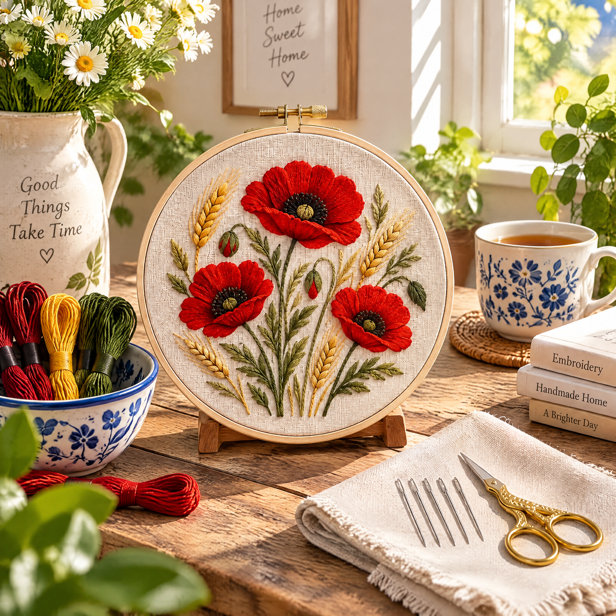 Poppies & Wheat Embroidery Kit