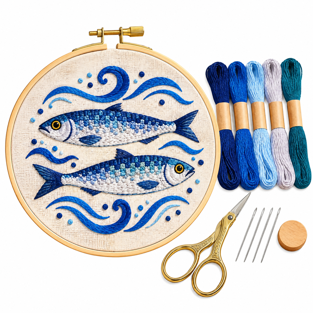 Sardines & Waves Embroidery Kit