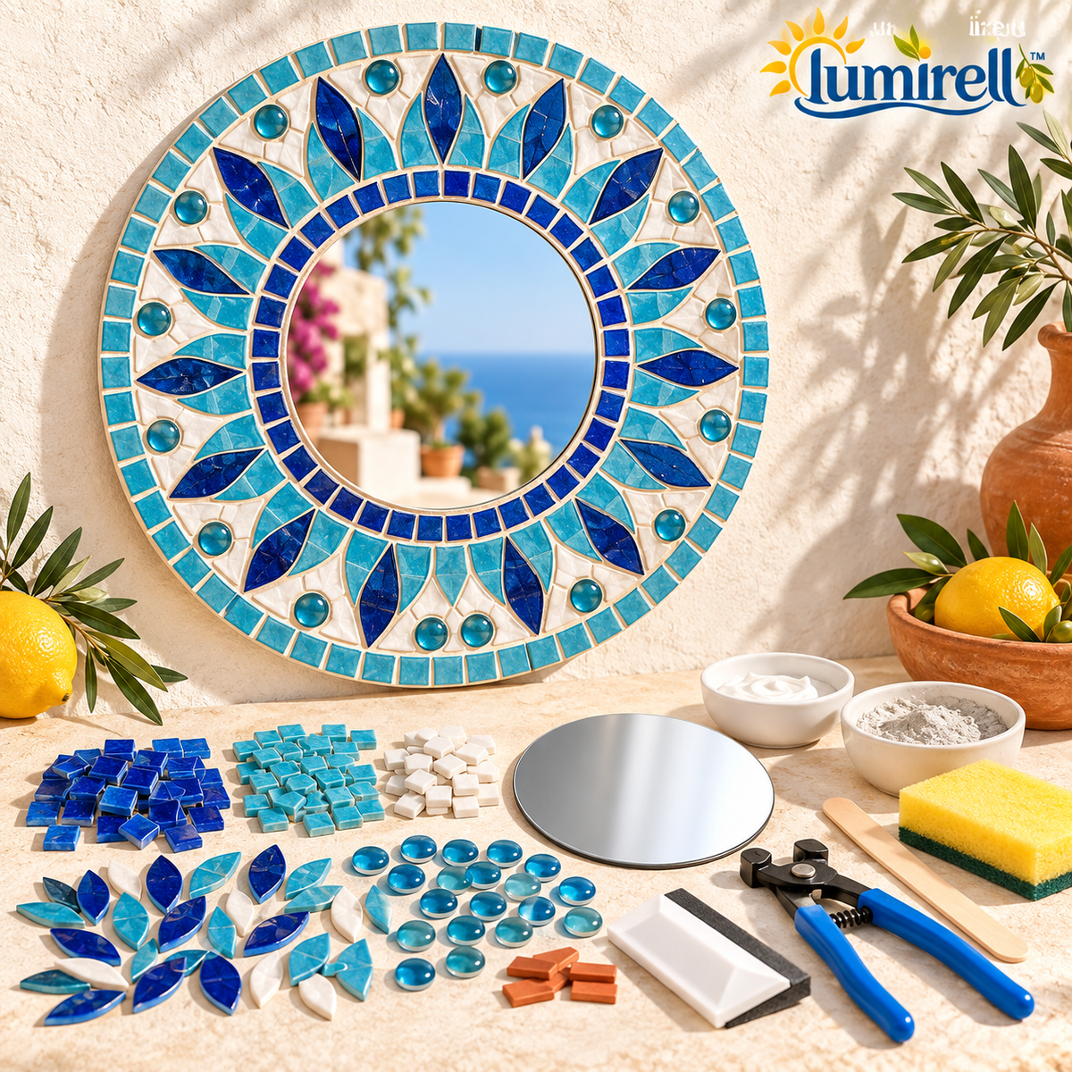 Blue Sunburst Mosaic Mirror Kit