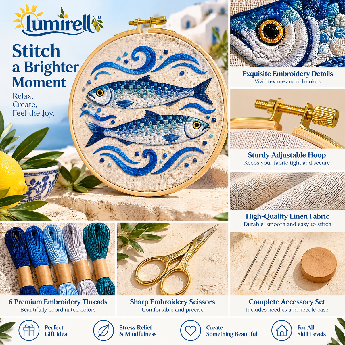 Sardines & Waves Embroidery Kit