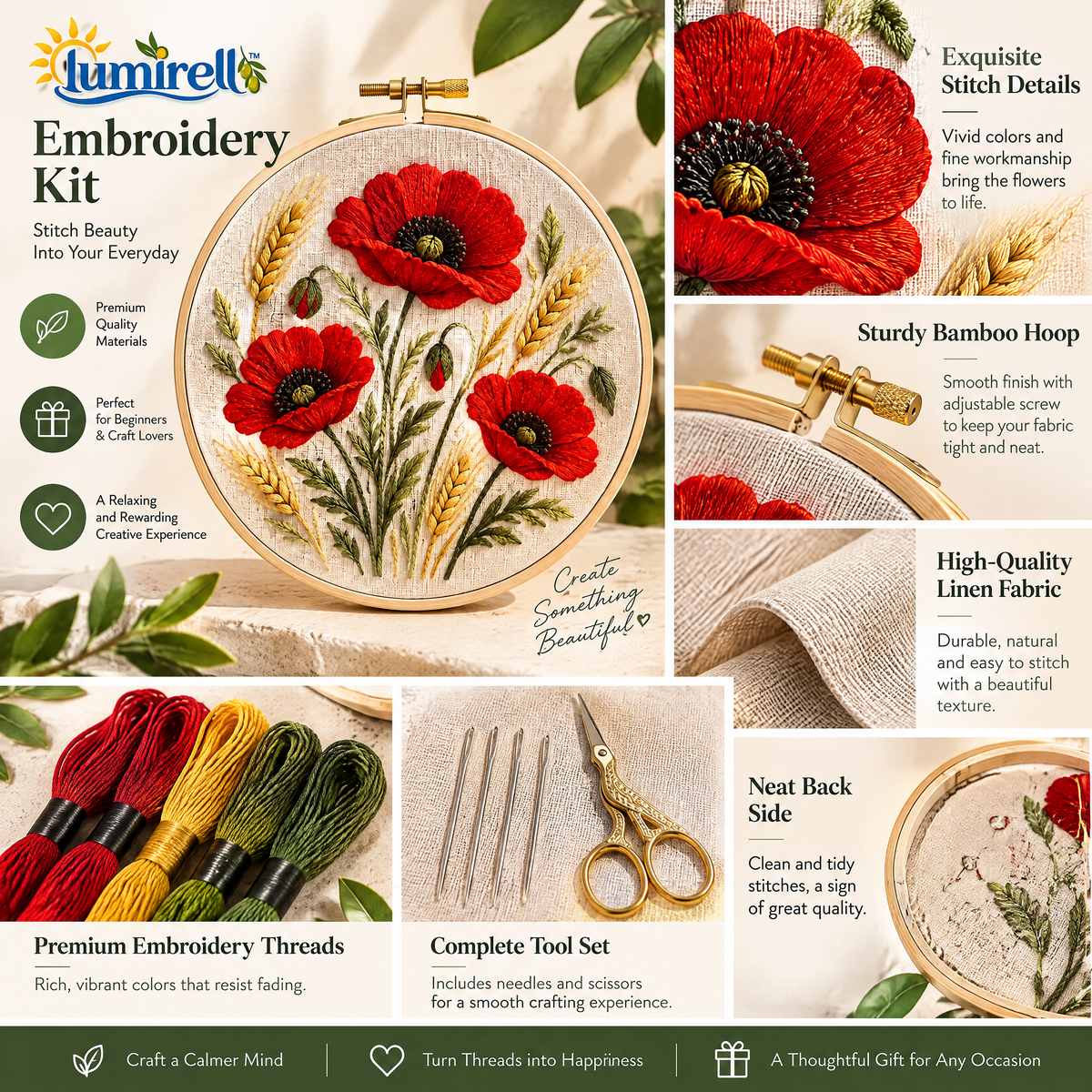 Poppies & Wheat Embroidery Kit