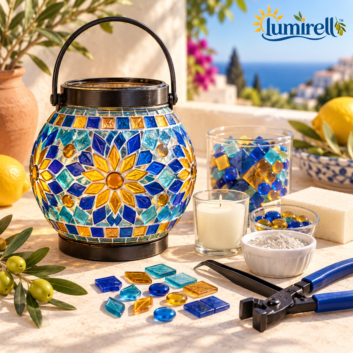 Blue & Amber Mosaic Lantern Kit