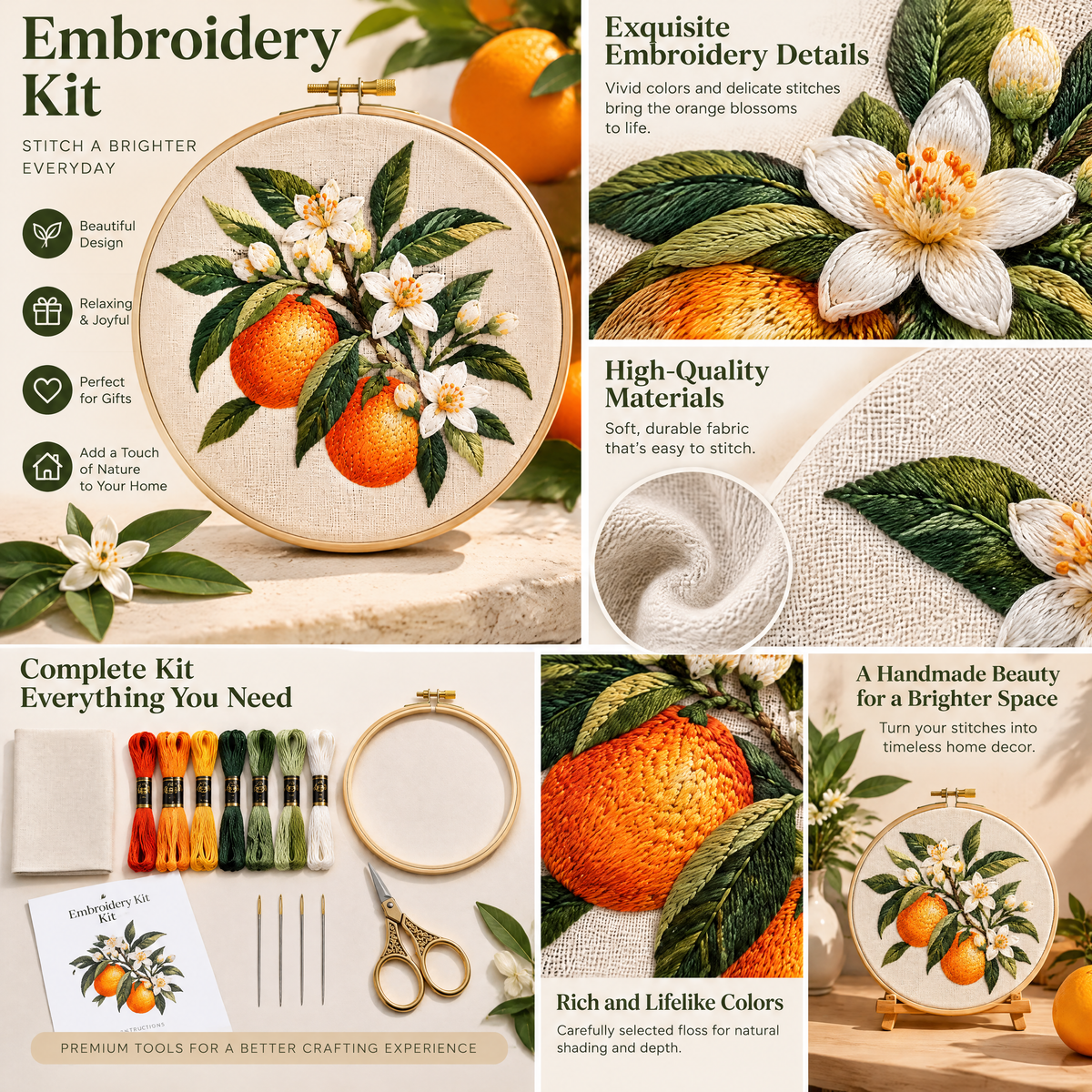 Orange Blossom Embroidery Kit