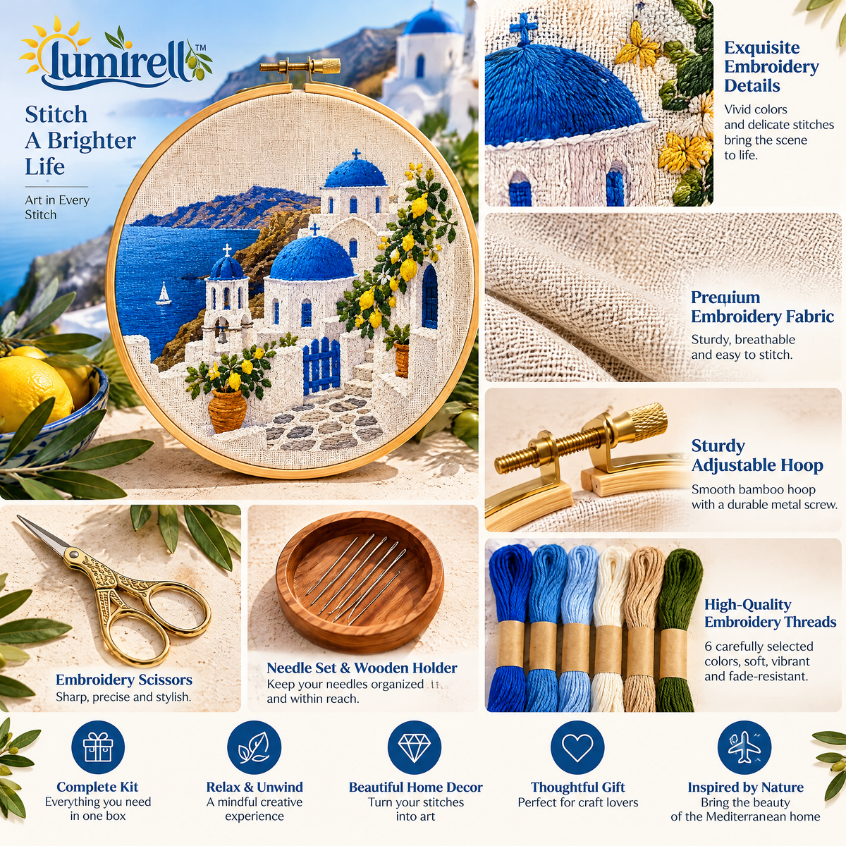 Blue Dome Village Embroidery Kit
