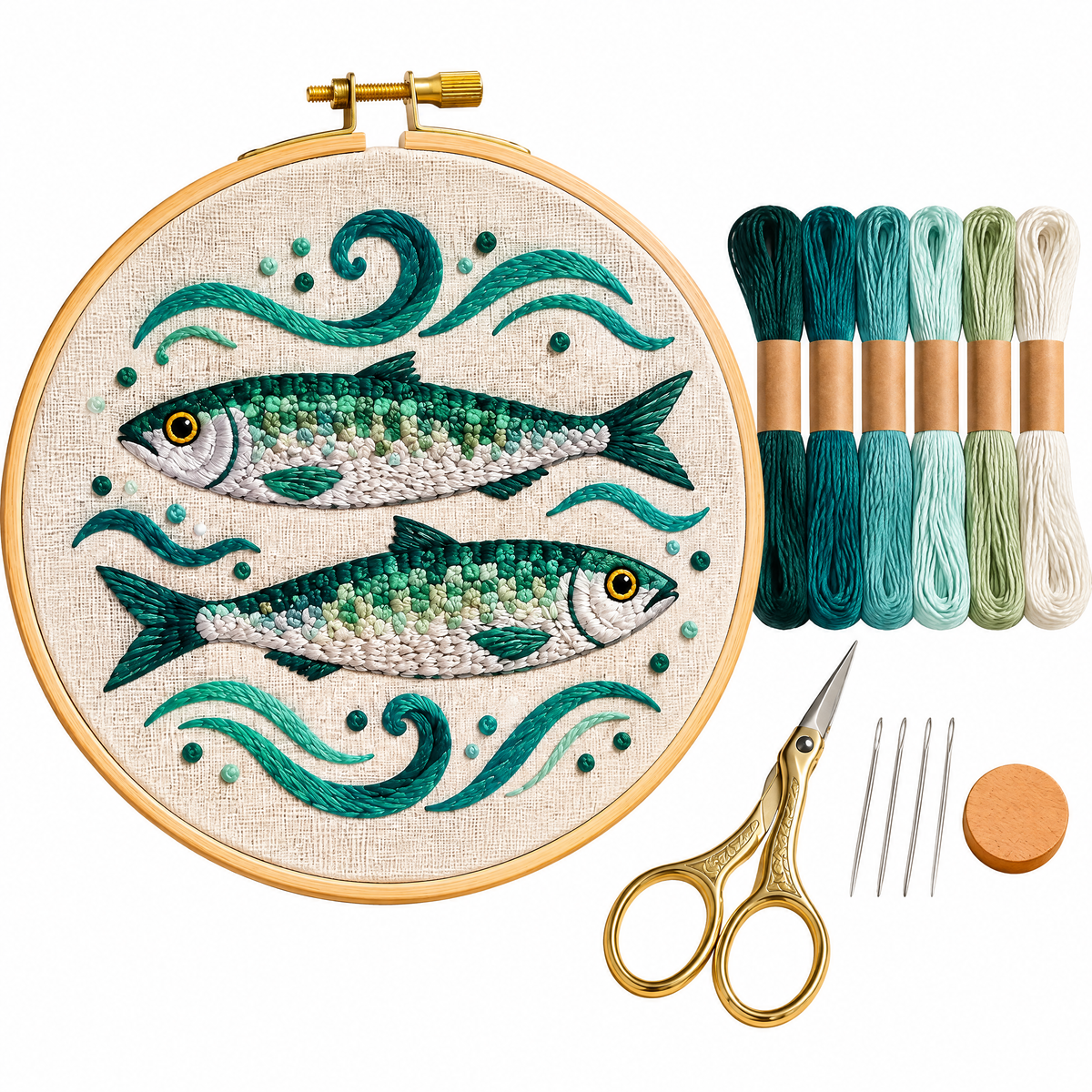 Sardines & Waves Embroidery Kit