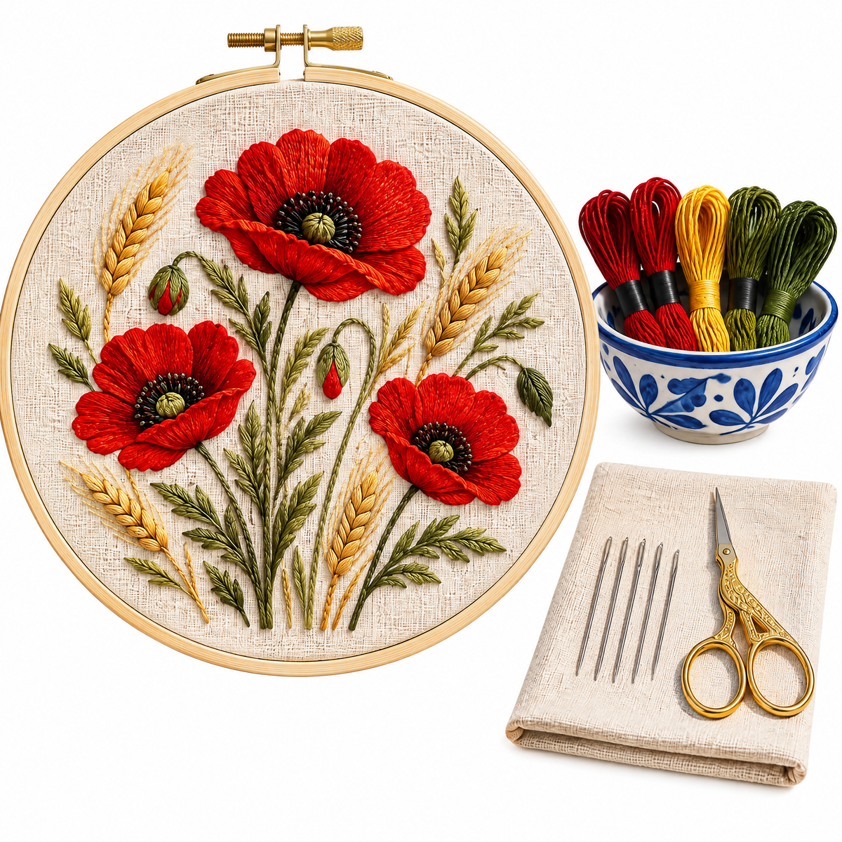 Poppies & Wheat Embroidery Kit