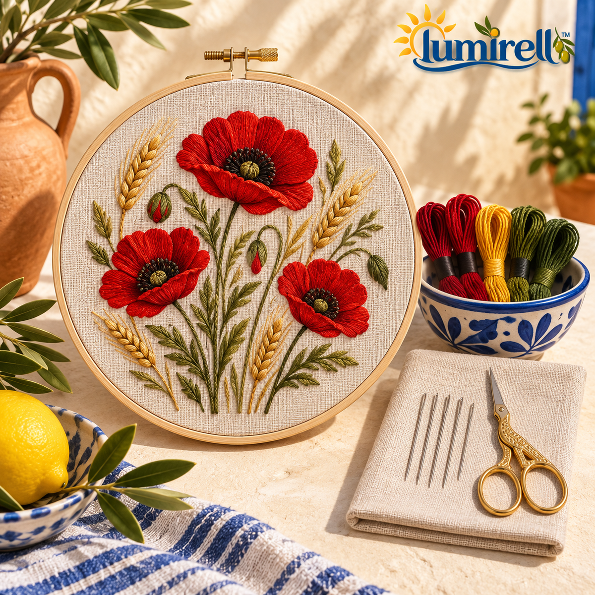 Poppies & Wheat Embroidery Kit