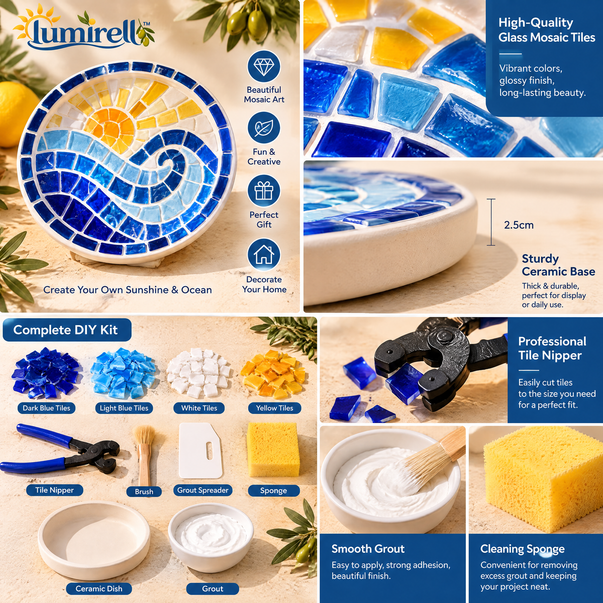 Sun & Sea Mosaic Trinket Dish Kit