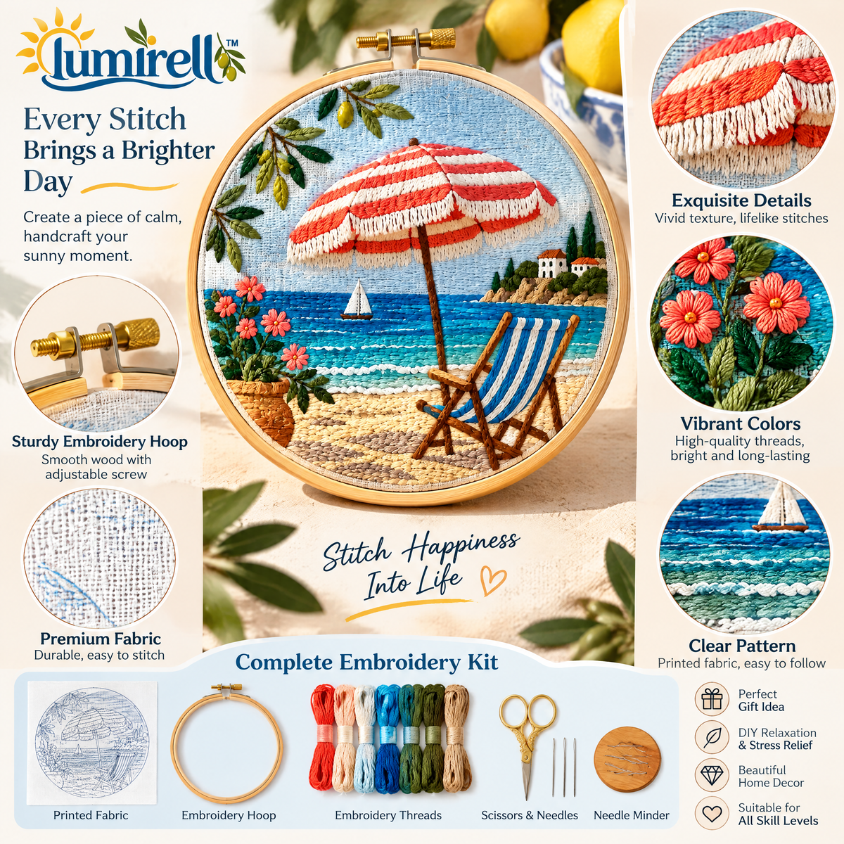 Beach Umbrella Embroidery Kit